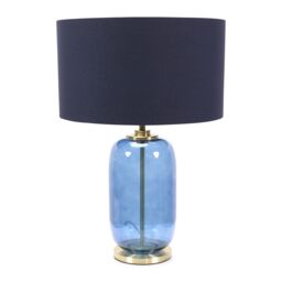 ValueLights Leigh Fabric Drum Shade with Navy Blue Glass & Gold Trim Table Lamp in Black - thumbnail 2