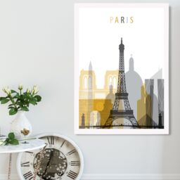 ARTZE Paris Yellow & Grey City Skyline Framed Print SIZE: A3 with White Frame - Size: A4 - thumbnail 2