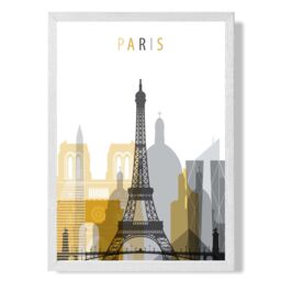 ARTZE Paris Yellow & Grey City Skyline Framed Print SIZE: A3 with White Frame - Size: A4 - thumbnail 1