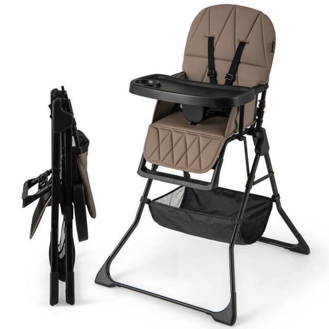 CASART Foldable High Chair Baby Highchair w/3-Level Adjustable Tray &Footrest in Dark Brown - image 1