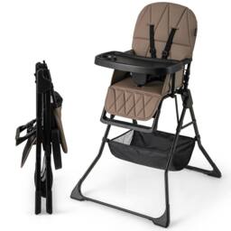 CASART Foldable High Chair Baby Highchair w/3-Level Adjustable Tray &Footrest in Dark Brown - thumbnail 5