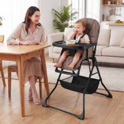 CASART Foldable High Chair Baby Highchair w/3-Level Adjustable Tray &Footrest in Dark Brown - thumbnail 2
