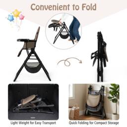 CASART Foldable High Chair Baby Highchair w/3-Level Adjustable Tray &Footrest in Dark Brown - thumbnail 7