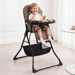 CASART Foldable High Chair Baby Highchair w/3-Level Adjustable Tray &Footrest in Dark Brown - thumbnail 9