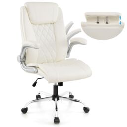Costway PU Leather Office Chair Height Adjustable Executive Chair in Beige