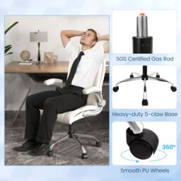 Costway PU Leather Office Chair Height Adjustable Executive Chair in Beige - thumbnail 7