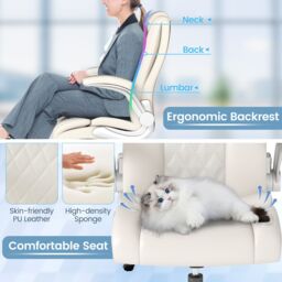 Costway PU Leather Office Chair Height Adjustable Executive Chair in Beige - thumbnail 5