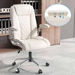 Costway PU Leather Office Chair Height Adjustable Executive Chair in Beige - thumbnail 4