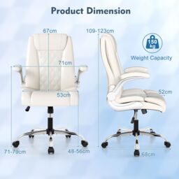 Costway PU Leather Office Chair Height Adjustable Executive Chair in Beige - thumbnail 2