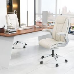 Costway PU Leather Office Chair Height Adjustable Executive Chair in Beige - thumbnail 3