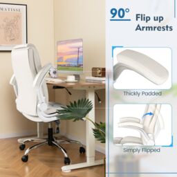 Costway PU Leather Office Chair Height Adjustable Executive Chair in Beige - thumbnail 6