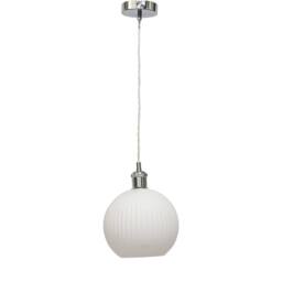 First Choice Lighting Set of 2 Betchley - White Ribbed Glass Globe Chrome Retro Pendants - thumbnail 2