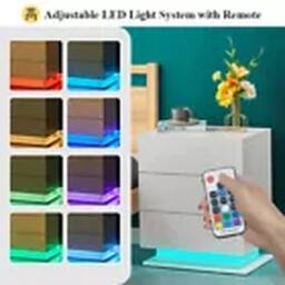 EONLION Bedside Table Cabinets Nightstand LED Light Chest of 3 Drawers in White - thumbnail 3
