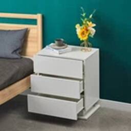 EONLION Bedside Table Cabinets Nightstand LED Light Chest of 3 Drawers in White - thumbnail 4