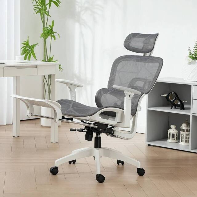 KORVIXA Grey & White Executive Office Chair with Lumbar Support - Size: 100 cm - image 1