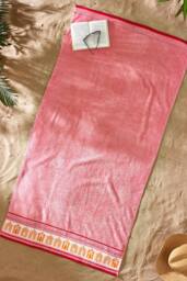 Catherine Lansfield Beach Huts Cotton Extra Large Beach Towel in Coral