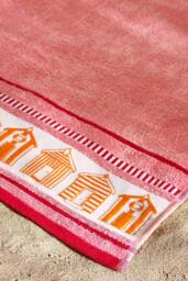 Catherine Lansfield 'Beach Huts' Cotton Extra Large Beach Towel in Coral - thumbnail 2