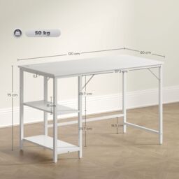 HOMCOM 120 x 60 cm Home Office Desk Reversible Study Table for Bedroom White - thumbnail 3