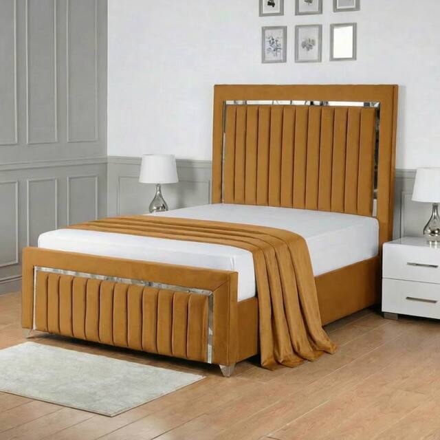 Living Comfort Bedz Chrome Edge Ottoman Gas Lift Storage Bed with 48 Inch Headboard in Mustard - Size: Single - image 1