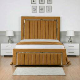 Living Comfort Bedz Chrome Edge Ottoman Gas Lift Storage Bed with 48 Inch Headboard in Mustard - Size: Single - thumbnail 2