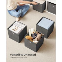 SONGMICS Multi Pack Fabric Storage Boxes Storage Containers Bins Easy Grip in Charcoal - thumbnail 3