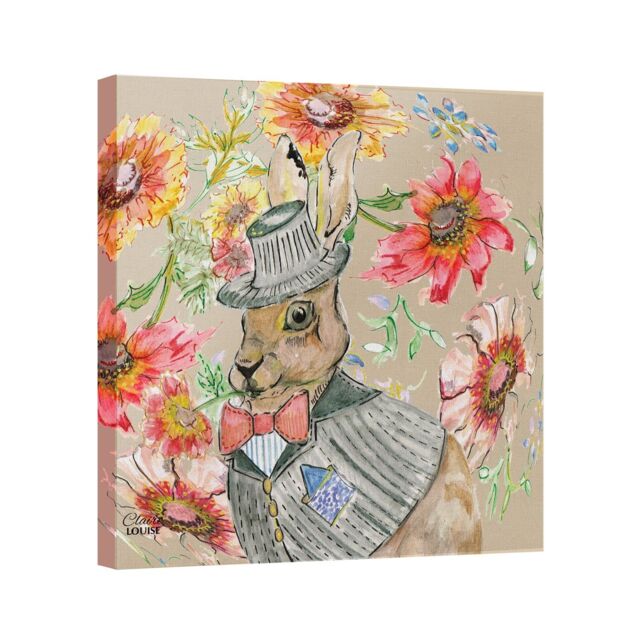 "Claire Louise Cottage Floral Hare Canvas Print - Size: W30"" x H30"""