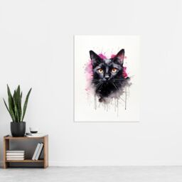 "Artery8 Wall Art Print Black Cat Lovers Gift Watercolour Pet Portrait Painting Artwork Poster - Size: W12"" x H16""" - thumbnail 4