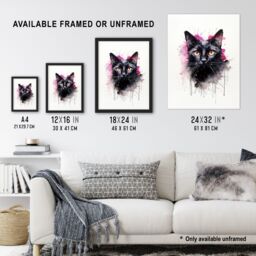 "Artery8 Wall Art Print Black Cat Lovers Gift Watercolour Pet Portrait Painting Artwork Poster - Size: W12"" x H16""" - thumbnail 3