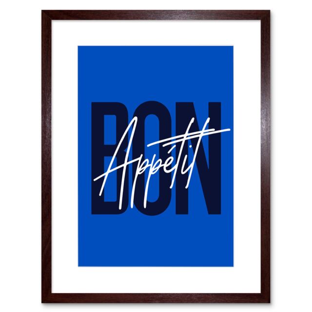 "Artery8 Wall Art Print Bon Appetit Cobalt Framed in Brown - Size: W7"" x H9""" - image 1