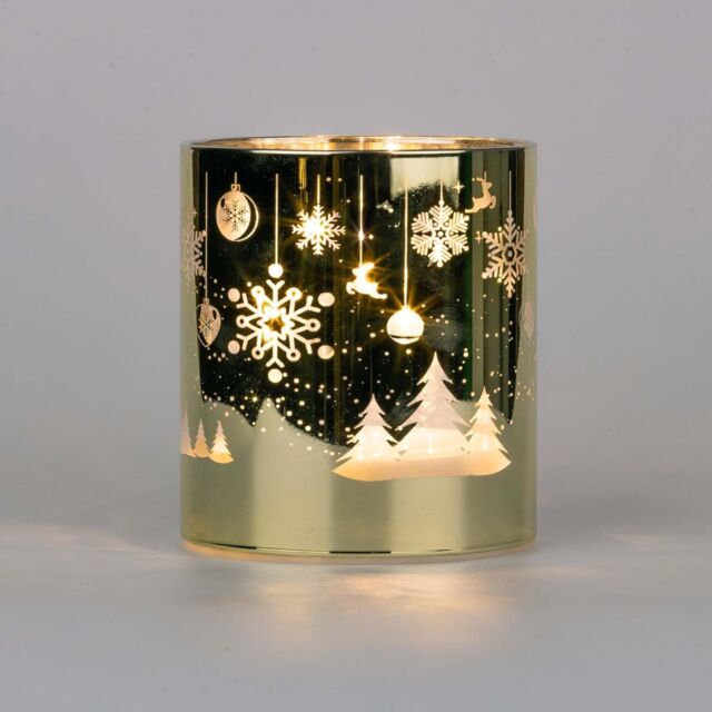 Shatchi 12cm Christmas Decorated Vase Led Gold Glass Vase / Trees - image 1