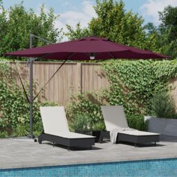 Berkfield Home Cantilever Roma Parasol with LEDs Bordeaux Red 286x285x270 cm Aluminium - Size: 286 x 285 x 270 cm - thumbnail 1