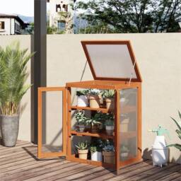 Nordara 3‑Tier Wooden Greenhouse Plant Storage Shelf Garden in Orange - thumbnail 4