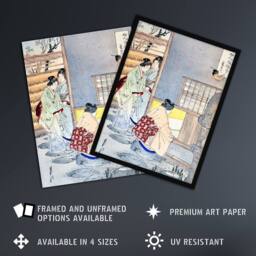 "Artery8 Women Tea Gathering at Teahouse Japan Wall Art Print Ogata Gekko in Blue - Size: W24"" x H32""" - thumbnail 2