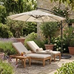 Monstershop LED Cantilever Parasol 3m With Full Fan Base - Cream in Beige - thumbnail 4