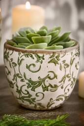 Dibor Vintage Irina Green Medium Botanical Flower Planter H11.5 x Dia. 13cm in Cream - thumbnail 1