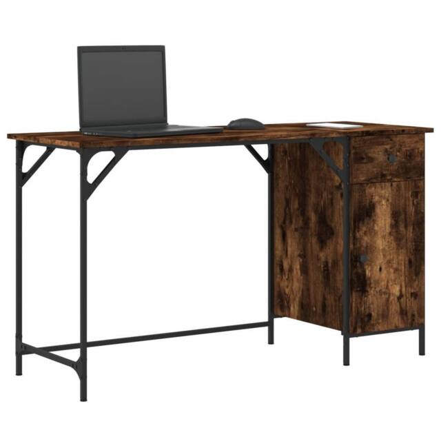Berkfield Home Decorative Computer Desk Smoked Oak 131x48x75 cm Engineered Wood in Brown - Size: 131 x 48 x 75 cm - image 1