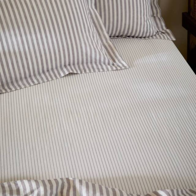 Yard Hebden Narrow Stripe 100% Cotton Fitted Sheet in Taupe - Size: King Fitted - image 1