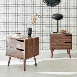 sweeek Pair of walnut bedside tables with wood effect in Dark Brown - thumbnail 1