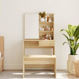 Berkfield Home Dressing Table with Mirror Sonoma Oak 74.5x40x141 cm in Brown - thumbnail 3