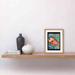 "Artery8 Wall Art Print Clownfish In Coral Patterns Folk Art Watercolour Painting Artwork Framed 9X7 Inch in Beige - Size: W7"" x H9""" - thumbnail 2
