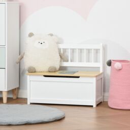 HOMCOM 2 In 1 Wooden Toy Box, Seat Bench Storage Chest w/ Pneumatic Rod in White