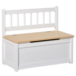 HOMCOM 2 In 1 Wooden Toy Box, Seat Bench Storage Chest w/ Pneumatic Rod in White - thumbnail 2