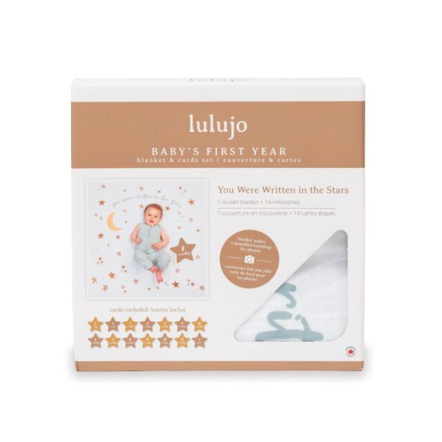 Lulujo Single Cotton Swaddle & Cards Gift Set- Written in the Stars