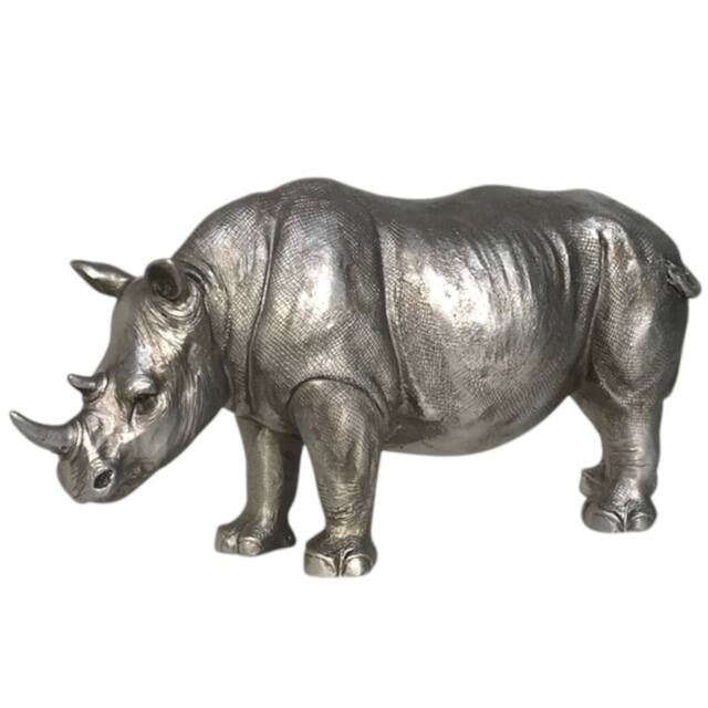 Animal Crackers Rhino Figurine, Antique Silver Effect Finish, Length 26cm - image 1