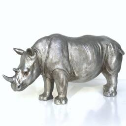 Animal Crackers Rhino Figurine, Antique Silver Effect Finish, Length 26cm - thumbnail 2