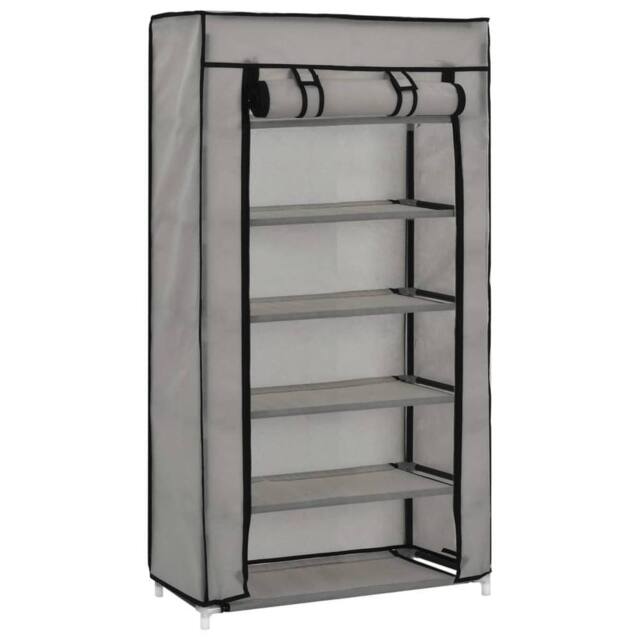Berkfield Home Shoe Cabinet with Cover Grey 58x28x106 cm Fabric - Size: 58 x 28 x 106 cm - image 1
