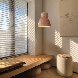 Living and Home Handmade Rattan Pendant Light Natural Woven Ceiling Lamp in Pink - thumbnail 5