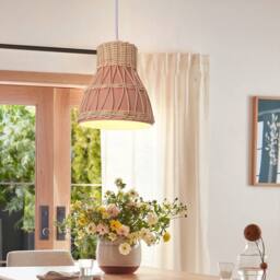 Living and Home Handmade Rattan Pendant Light Natural Woven Ceiling Lamp in Pink - thumbnail 6