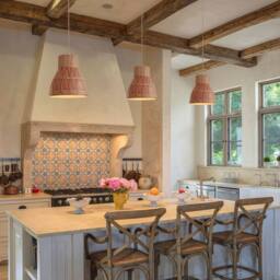 Living and Home Handmade Rattan Pendant Light Natural Woven Ceiling Lamp in Pink - thumbnail 3