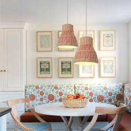 Living and Home Handmade Rattan Pendant Light Natural Woven Ceiling Lamp in Pink - thumbnail 2
